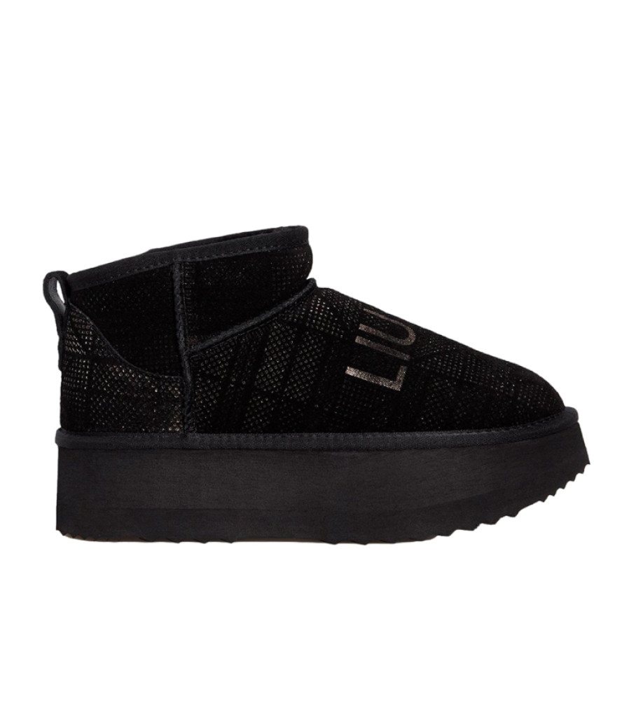Botas de tornozelo Liu Jo em couro, modelo Jane 01, pretas - Plataforma de 5 cm -