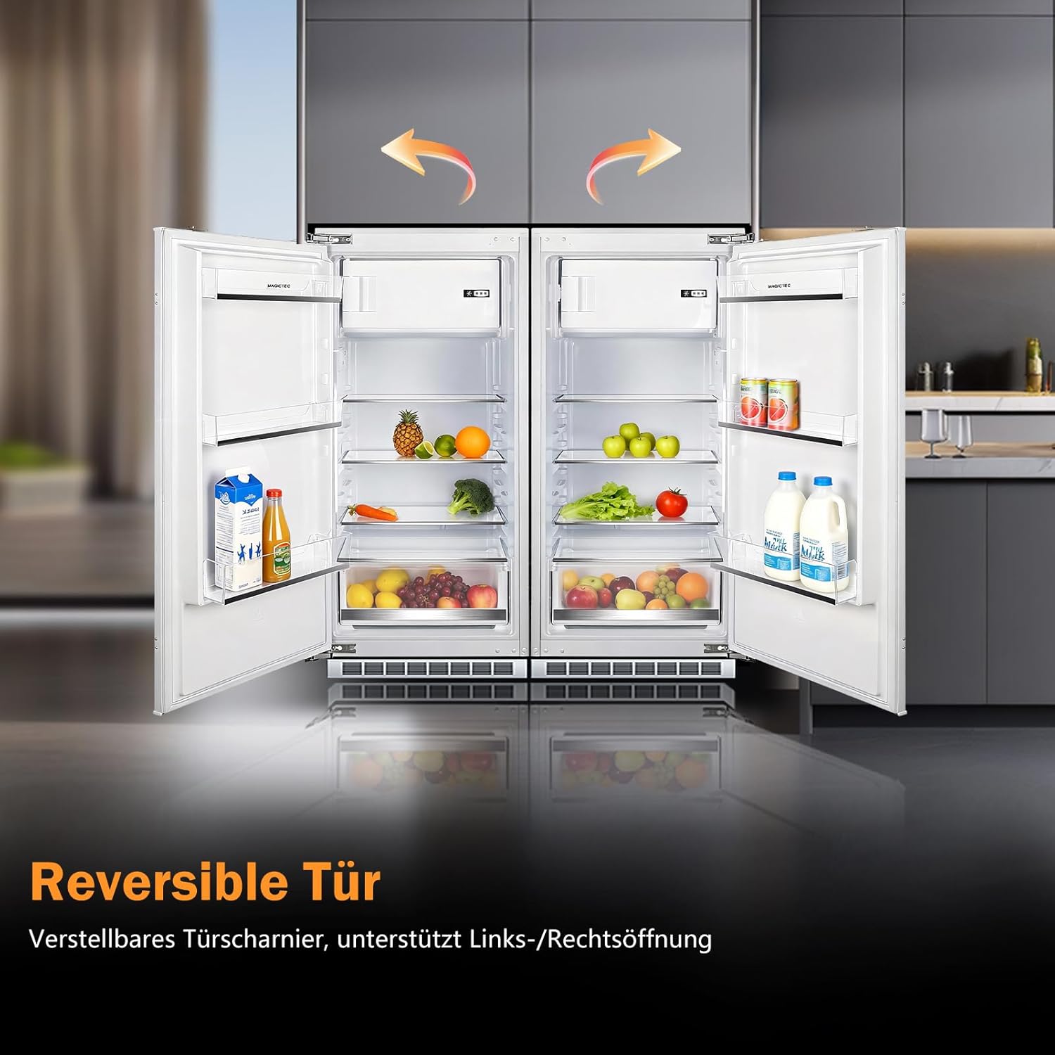 Einbaukühlschrank 122cm mit gefrierfach | 188 L (172L/16L Gefrierfach ) | | 122 cm Nische kühlschrank einbau | Energieeffizient | 4 Versilberung Technologie Hat | less frost | Wechselbaren Türsc