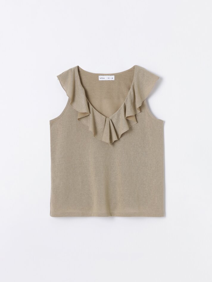 Camiseta sem mangas com babados - Vigoré Mink