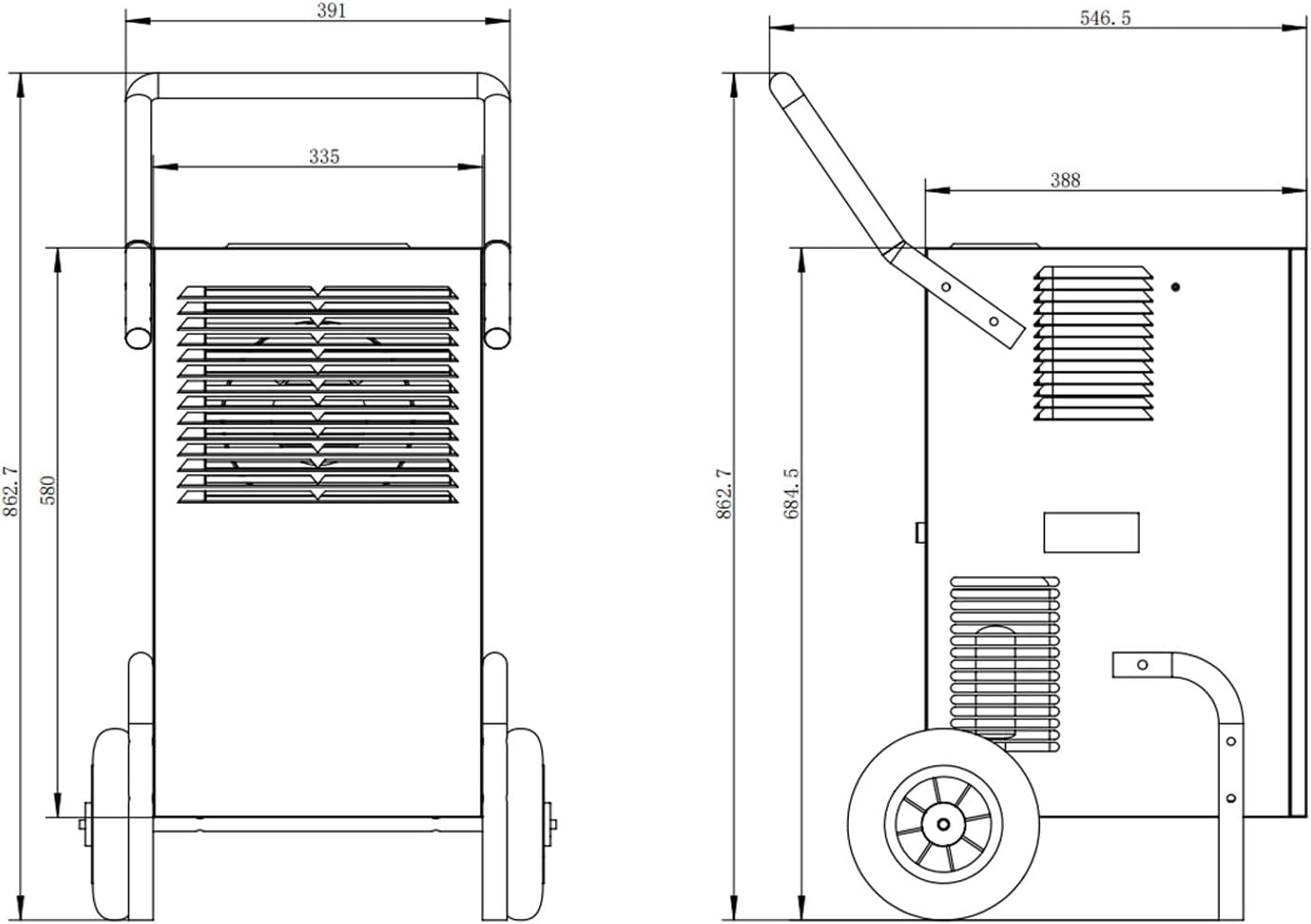 EBERTH Bautrockner Gewerbe-Luftentfeuchter Bau-Entfeuchter, Leistung 50L / Tag, Entfeuchtungsgerät mit 1% Schritten von 20% - 90% RH einstellbar, Raum-Trockner für professionellen & privaten Gebrauch