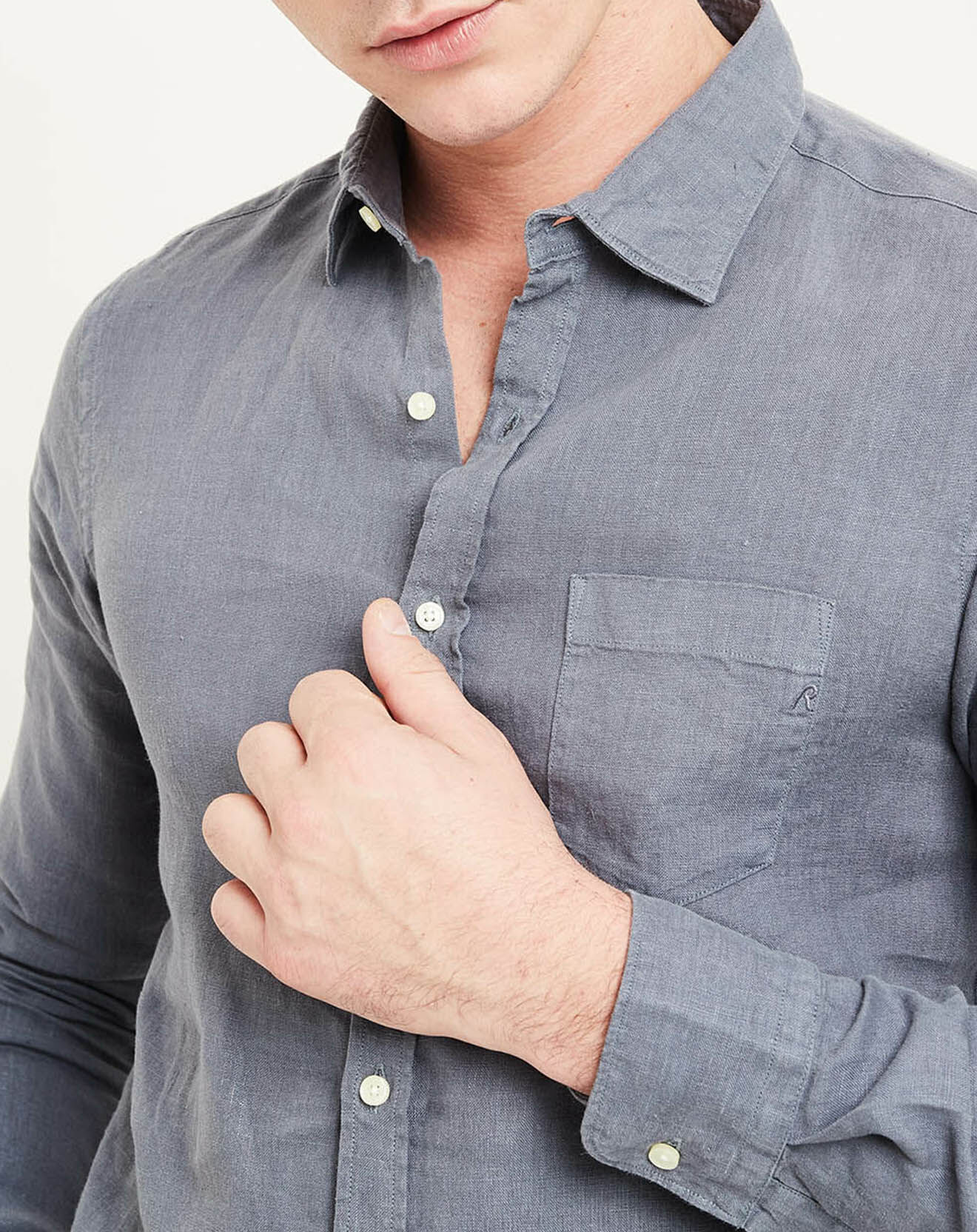 Replay Chemise ajustée en Lin bleu gris