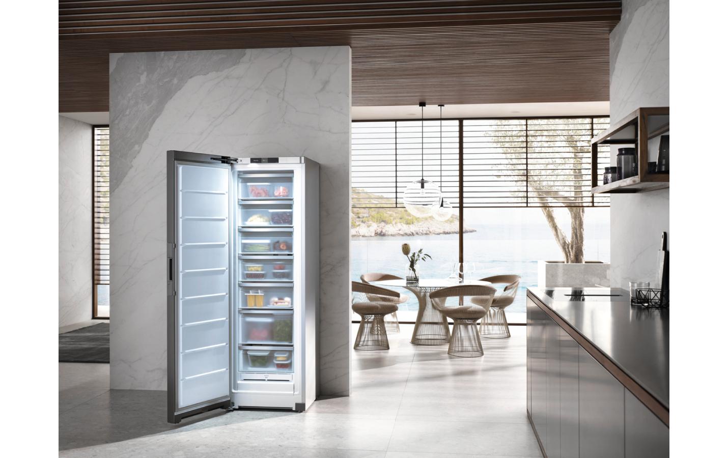 Gefrierschrank FNS 4882 D Silber Links, Wechselbar<br>Freistehender Gefrierschrank