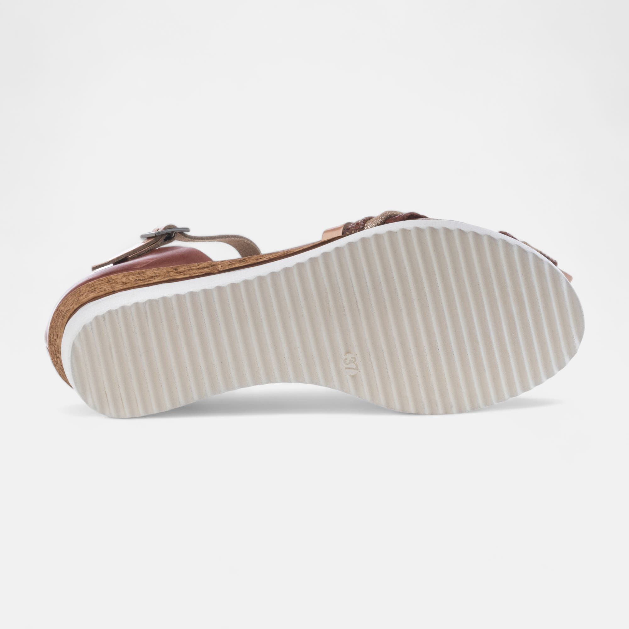 Sandales à talon compensé Femme en cuir cognac