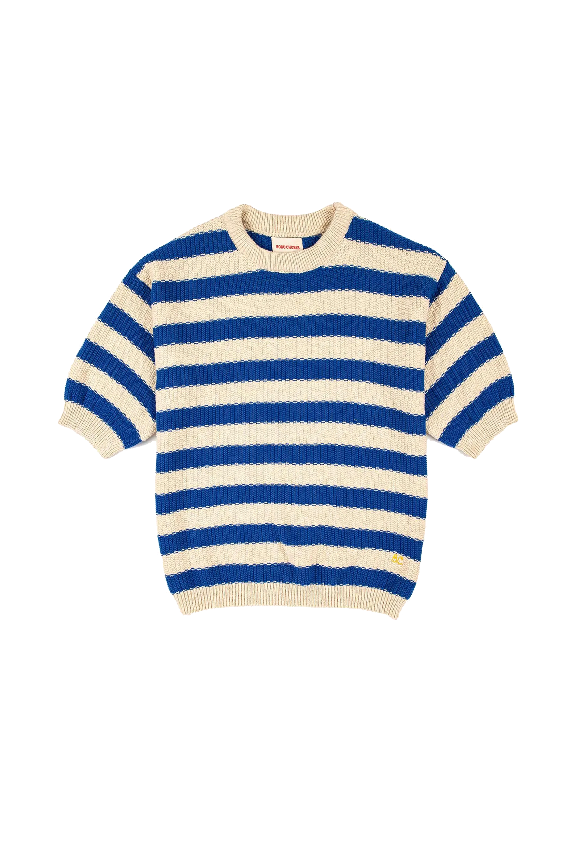 BOBO CHOSES Top Stripes Short Sleeve Knitted Bleu