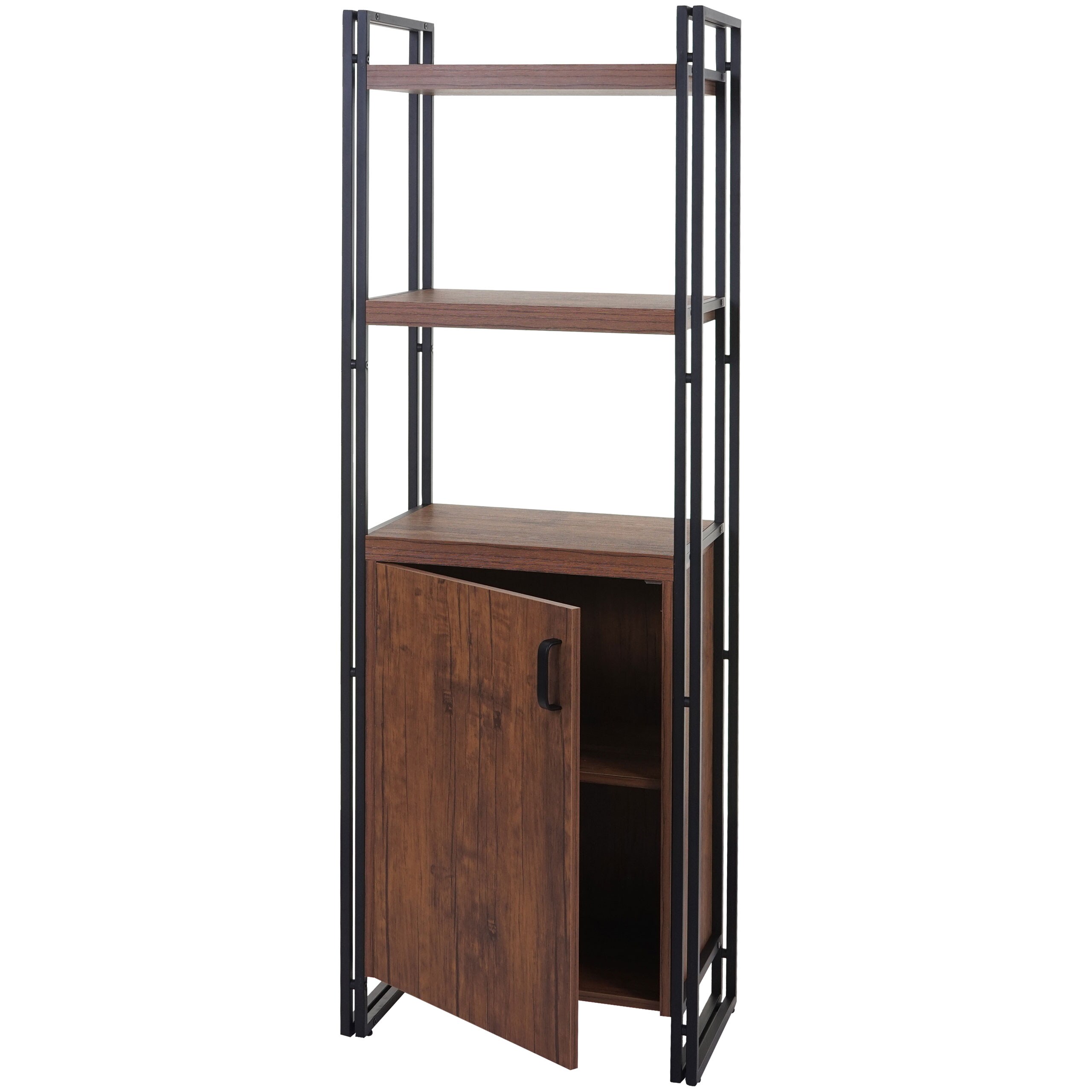 Bücherregal MCW-A27, Regal Standregal Wohnregal, Staufach mit Tür 165x55cm 3D-Struktur Wildeiche-Optik