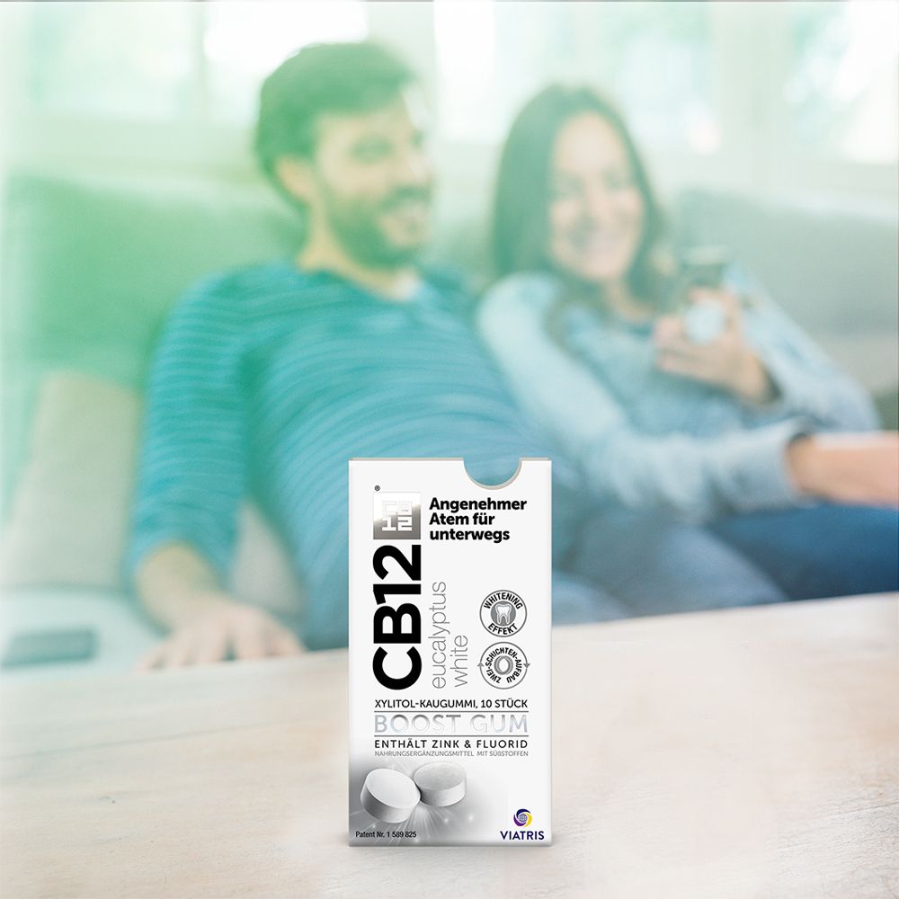 CB12 Boost Eucalyptus White Kaugummi: Zuckerfreie Mundpflege-Kaugummis gegen Mundgeruch mit Whitening-Effekt