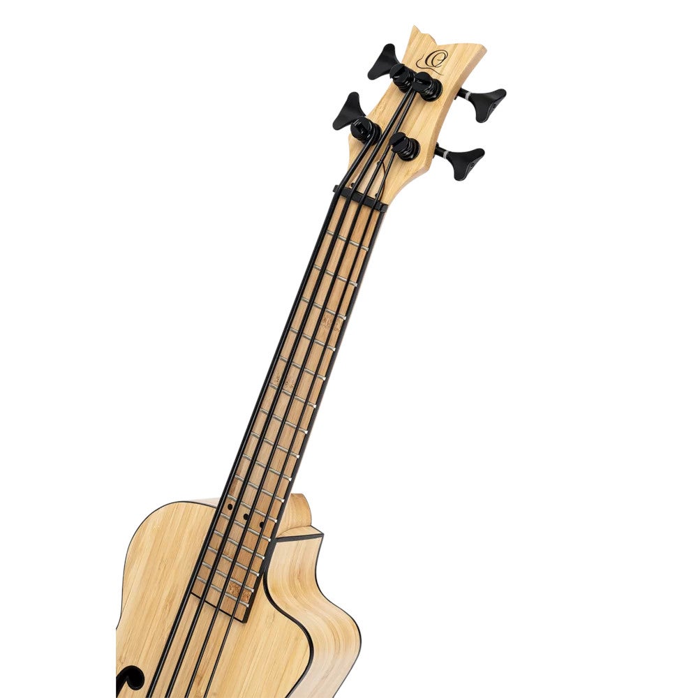 Ortega RUNAB-UB Bamboo Series Short Scale Uke Bass Natural elektrisch-akoestische bas ukelele met gigbag