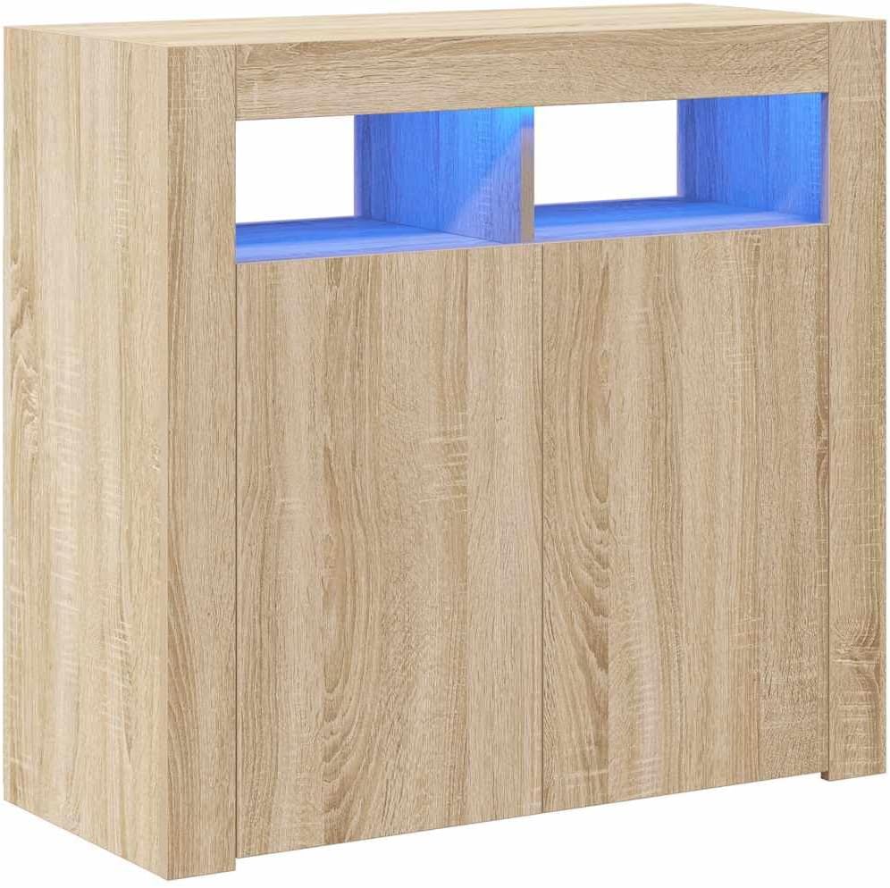 vidaXL Sideboard mit LED-Leuchten Kommode Anrichte Schrank Beistellschrank Mehrzweckschrank Standschrank Flurschrank Sonoma-Eiche 80x35x75cm