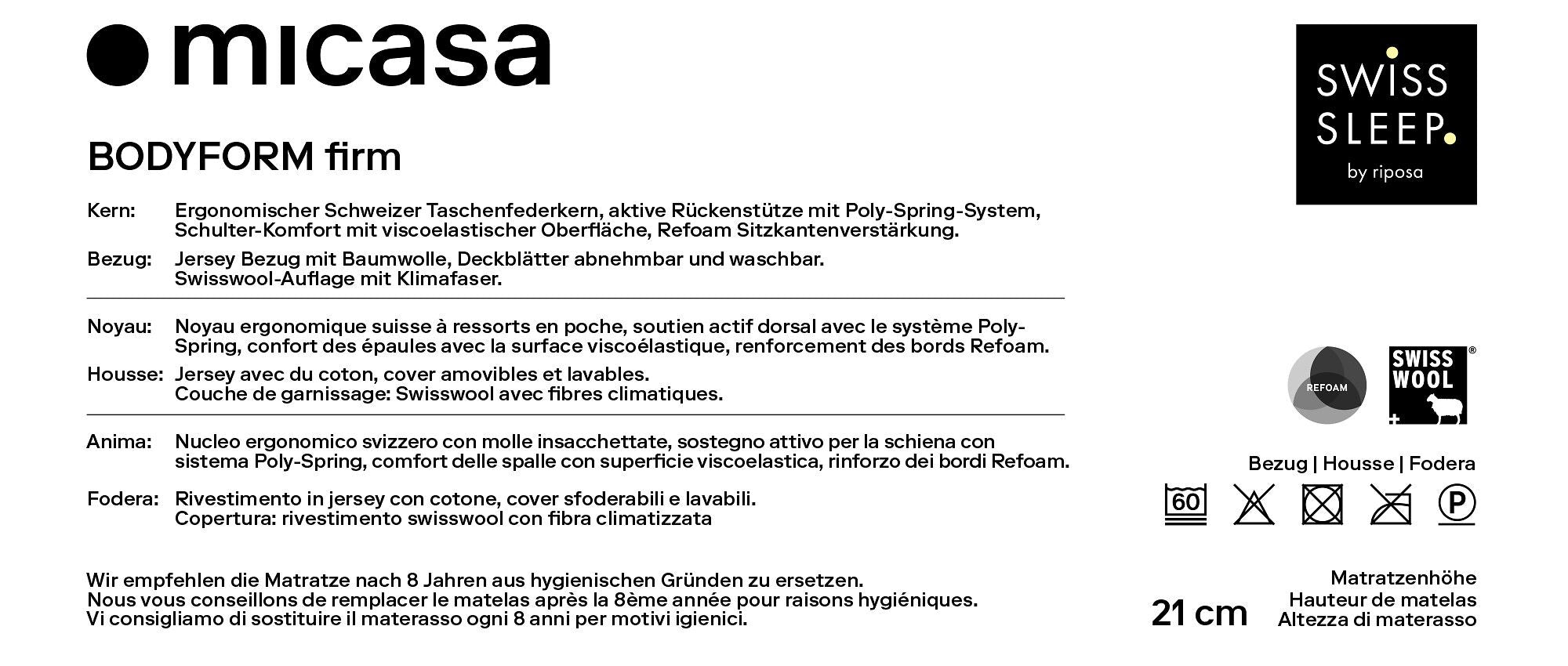 SwissSleep by riposa BODYFORM firm Matratze - 200.0 cm x 140.0 cm