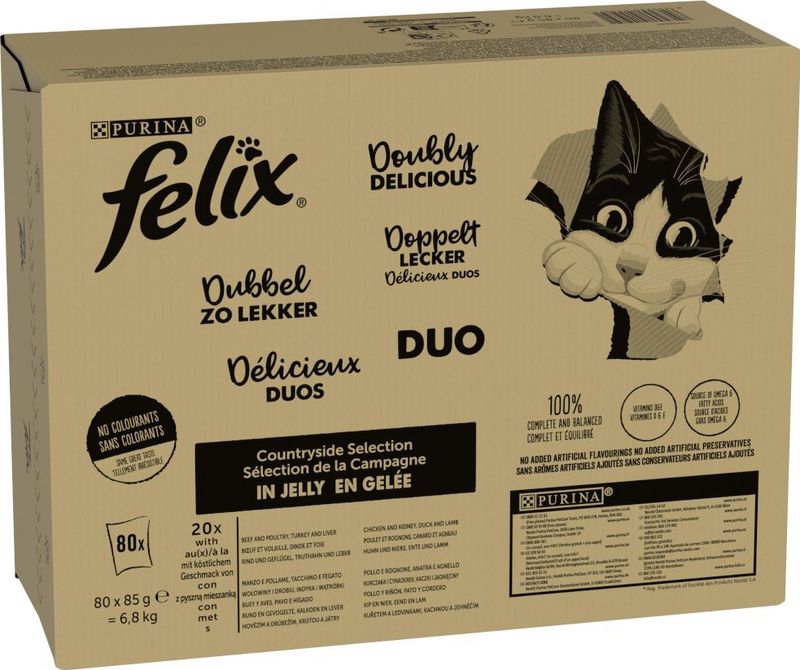 Felix - Megapakket - Natvoer voor Katten - 80x85g - Smaakvariëteit van het Land - 6.800 g