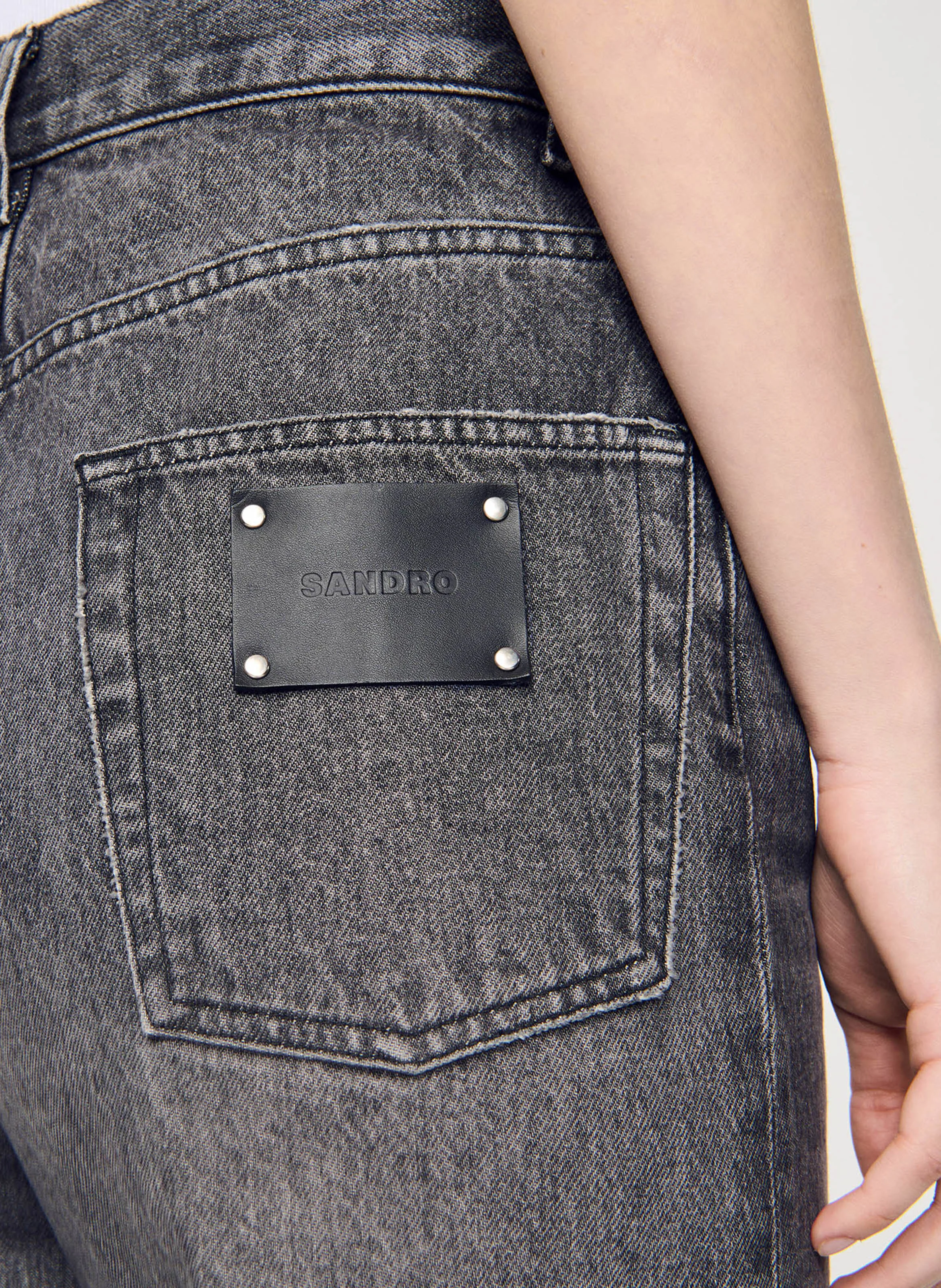 Jean large délavé| Gris
