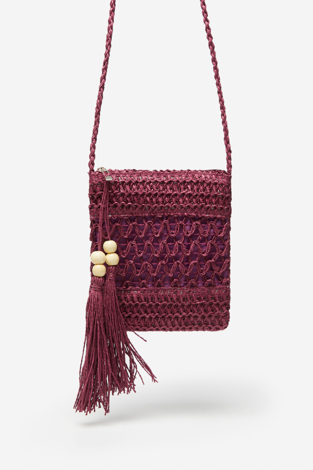 Mini bolsa transversal de ráfia - Roxa