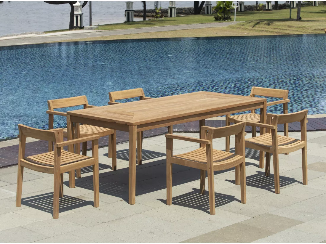 Table à manger de jardin en teck L.200 cm - Naturel clair - ALLENDE de MYLIA