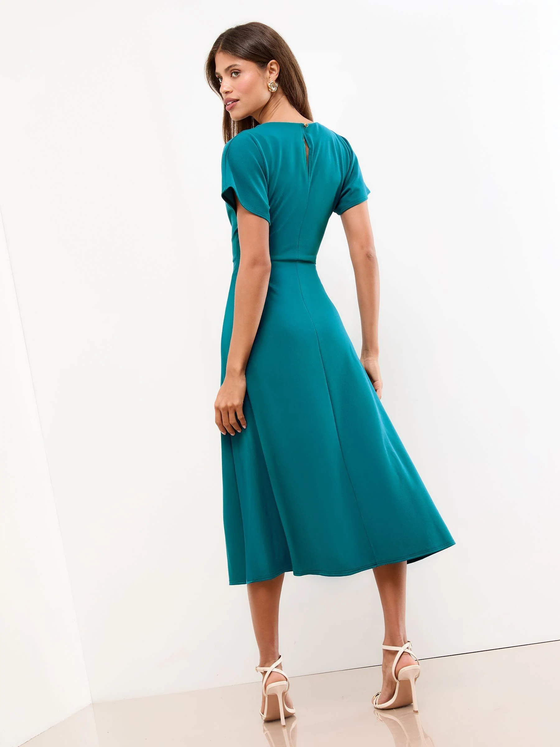 Blauwgroen - Lipsy midi-jurk met knoop aan de zijkant
