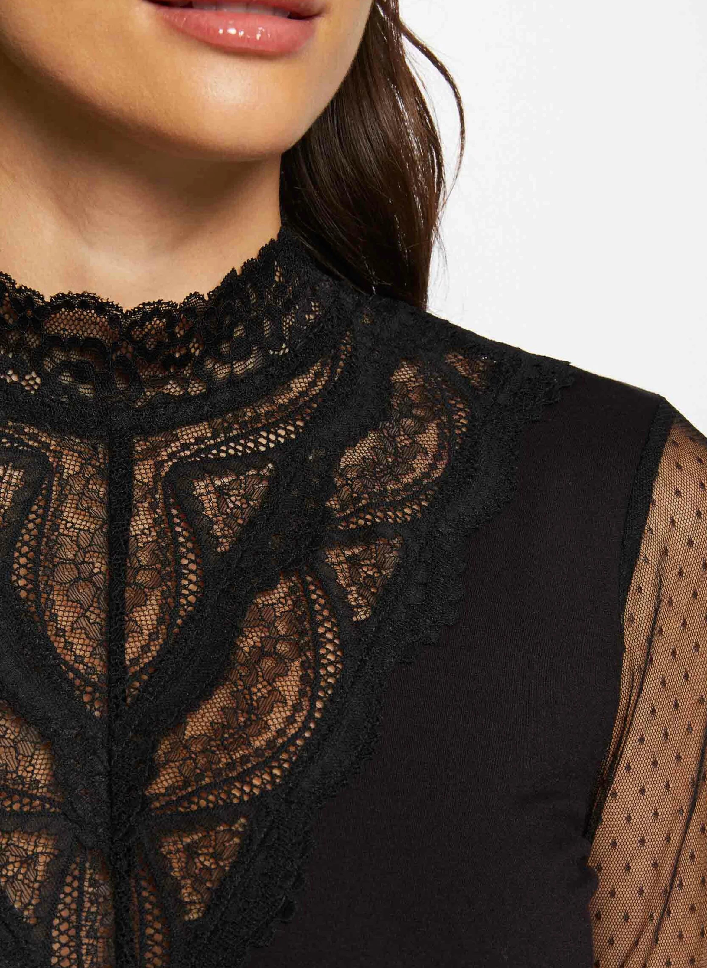 TGLYDE - Top col montant en dentelle | Noir