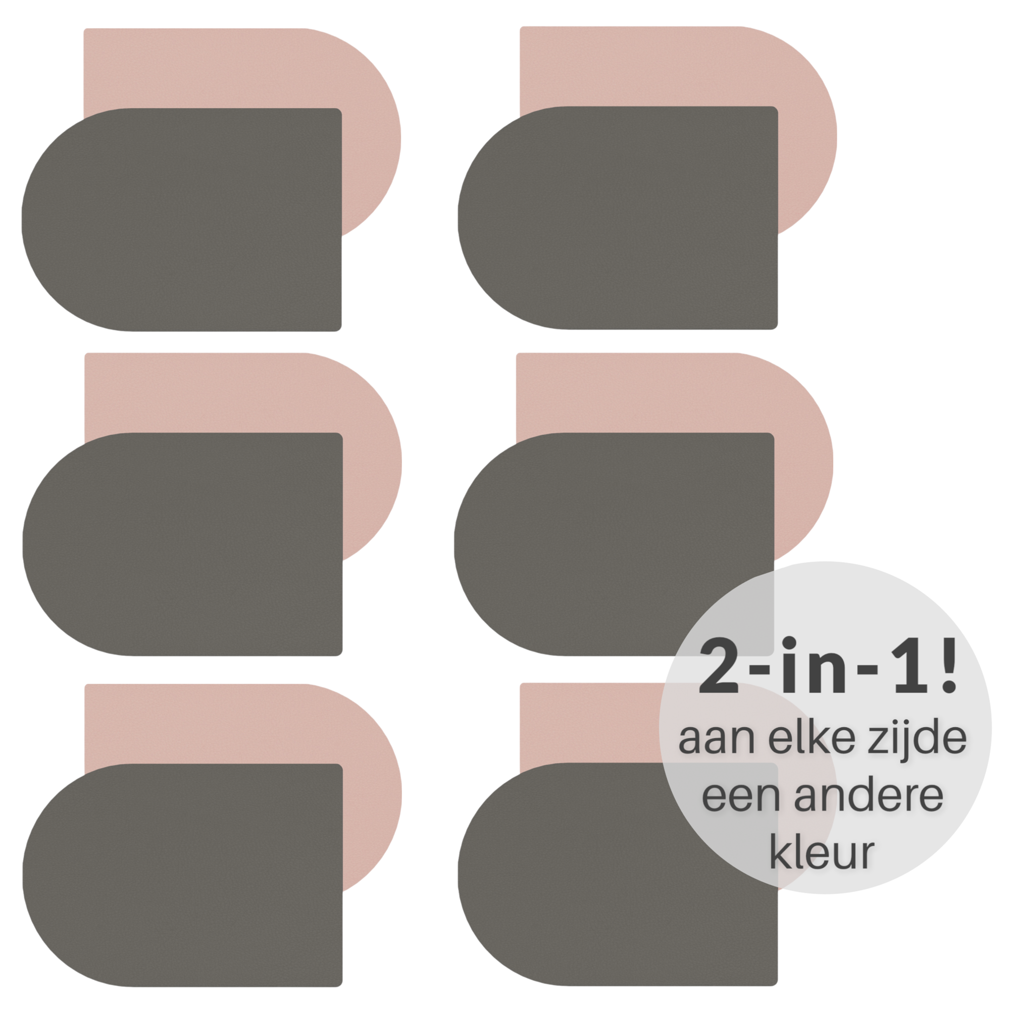 HOYA living Placemat dubbelzijdig kunstleer Placemat set van 6 -Grijs/Roze- kleur - kunstleer - HOYA living #1
