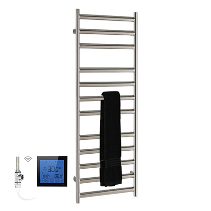 SSI Design Athena elektrische radiator met zwarte digitale thermostaat RVS geborsteld 120x60cm 600W