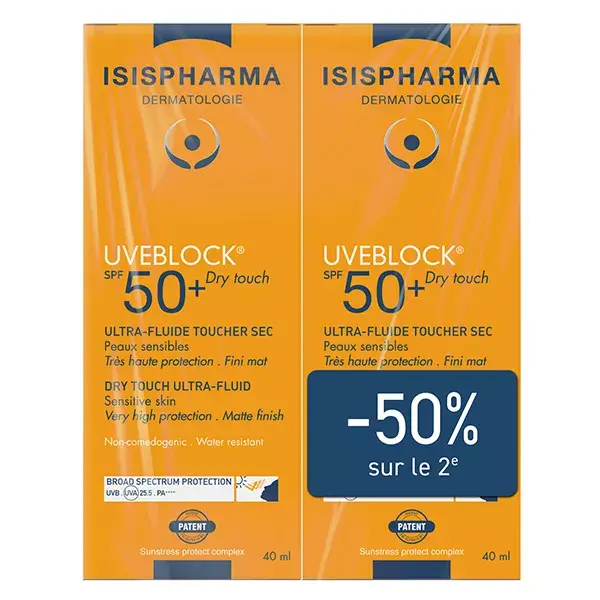 Isispharma Uveblock Dry Touch Ultra Fluido FPS 50+ Pacote com 2 x 40ml