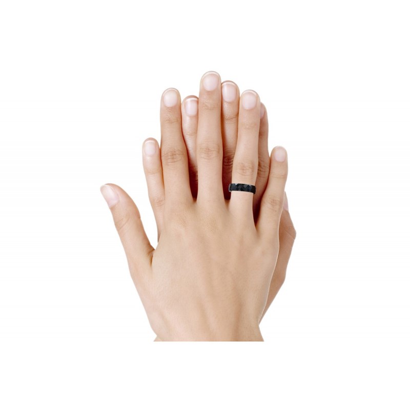 Bague Anneau Large Céramique Noire Facettée - 6mm
