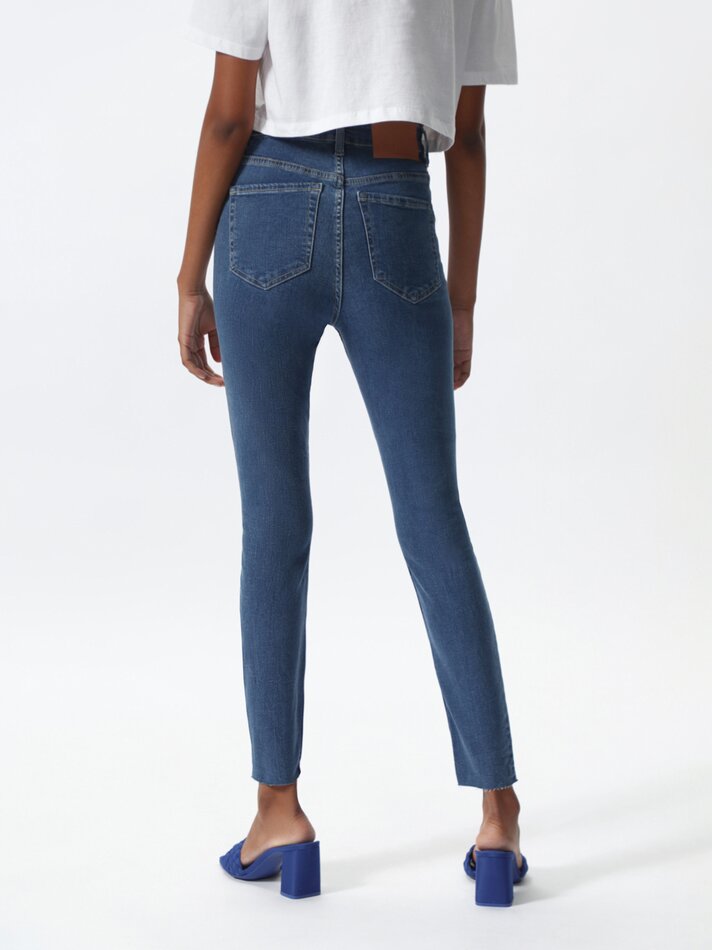 Calça jeans skinny de cintura alta - Turquesa Escuro