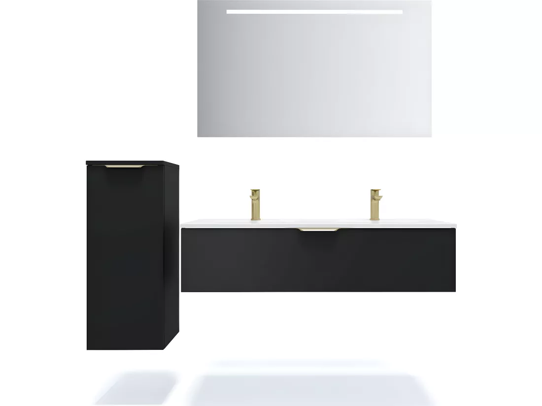 Meuble de salle de bain suspendu double vasque intégrée 120cm 1 tiroir Noir - Venice