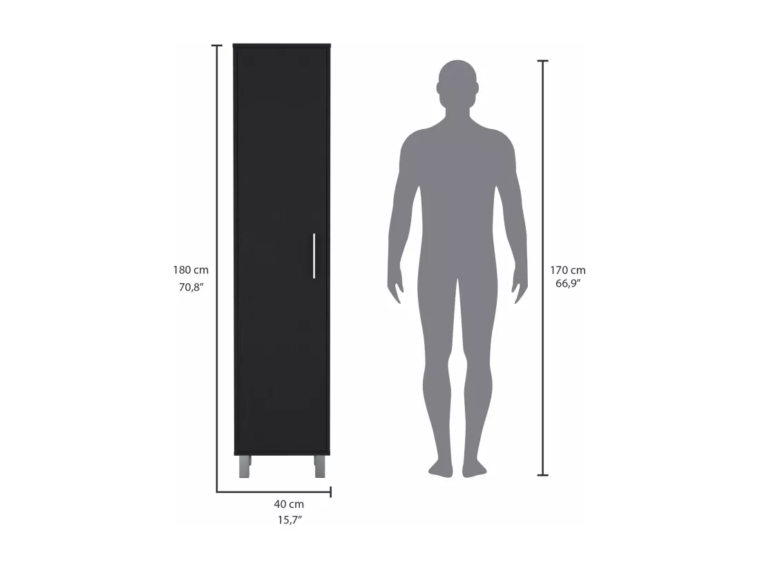 Colonne de salle de bain Laska avec 5 étagères et 1 porte, noir, 180 cm X 40 cm X 29.8 cm