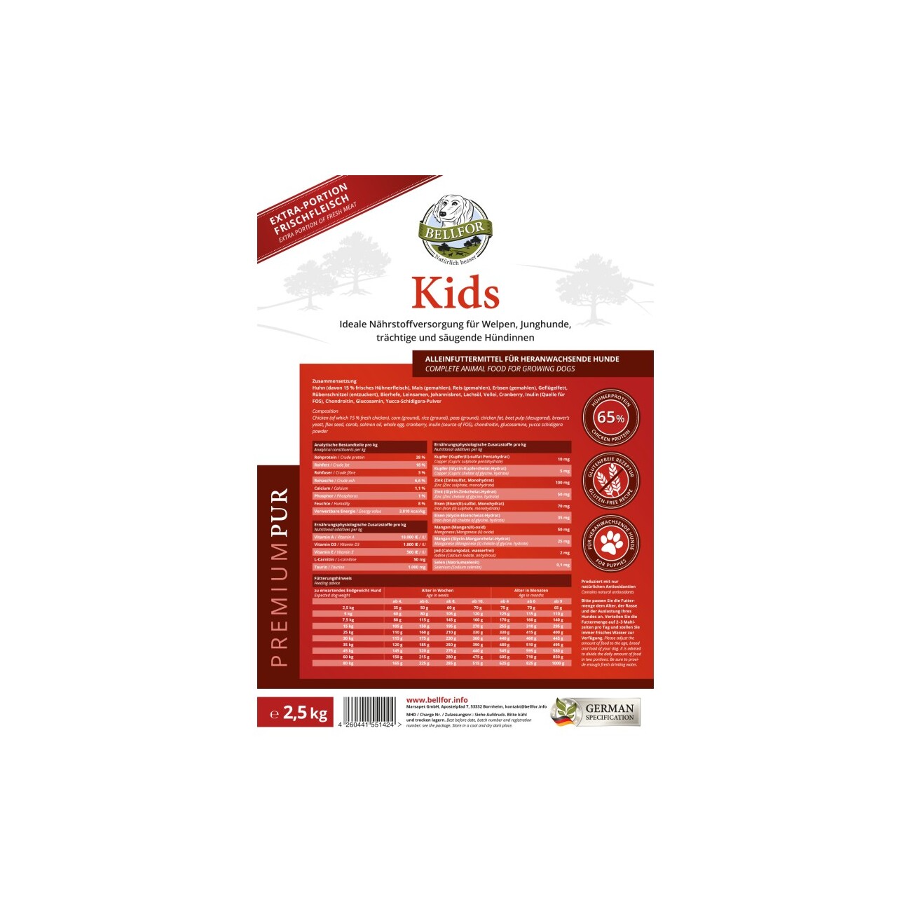 Bellfor Hundefutter für Welpen - PREMIUM PUR Kids - 2,5 kg