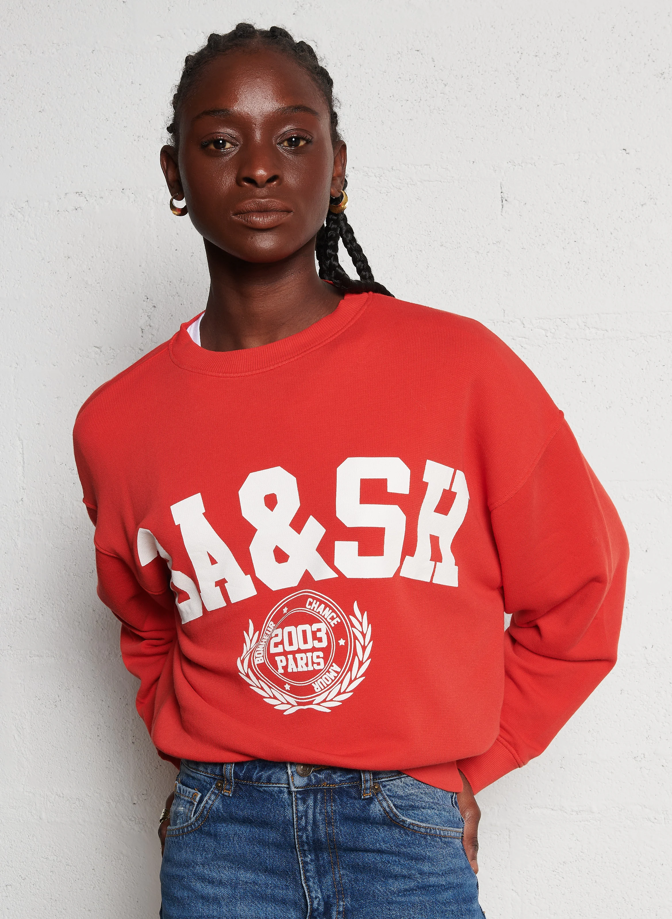 BENJAMIN - Sweat col rond ample en coton mélangé | Rouge