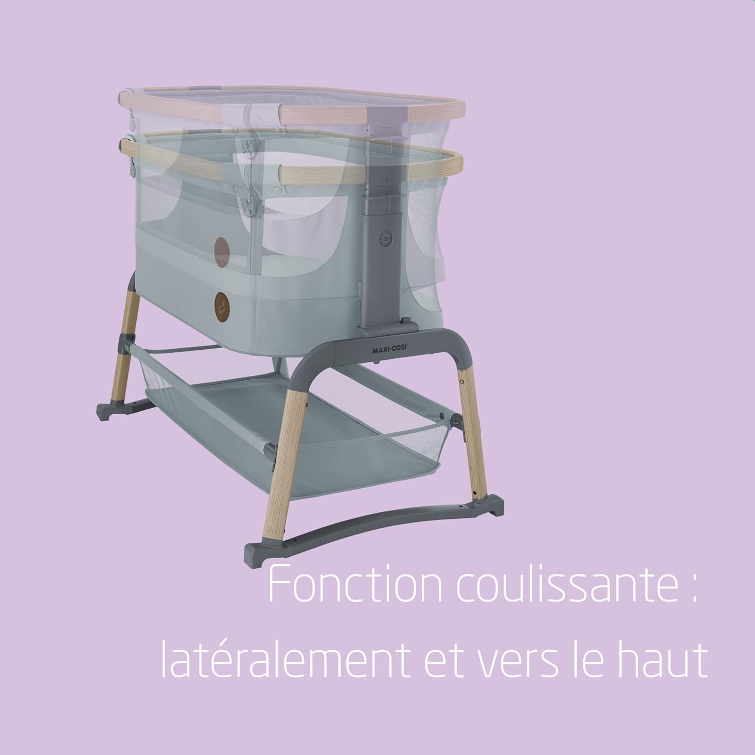 Maxi-Cosi Iora Berceau Cododo, Lit Cododo Bebe Pliable, 0-6 Mois, 9 kg Max, 4 Inclinaisons et 5 Hauteurs, Système Coulissant, Matelas Confort, Grand Panier, Facile à Transporter, Essential Graphite