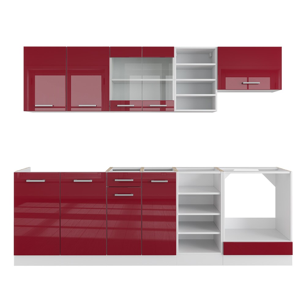 Vicco Küchenzeile Küchenblock Einbauküche R-Line 240 cm Weiß Bordeaux Arbeitsplatte Hochglanz