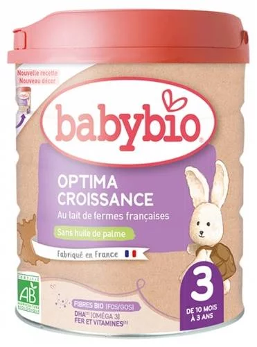 Optima Croissance 3 au Lait de Fermes Françaises de 10 Mois à 3 Ans Bio Babybio - 800 g
