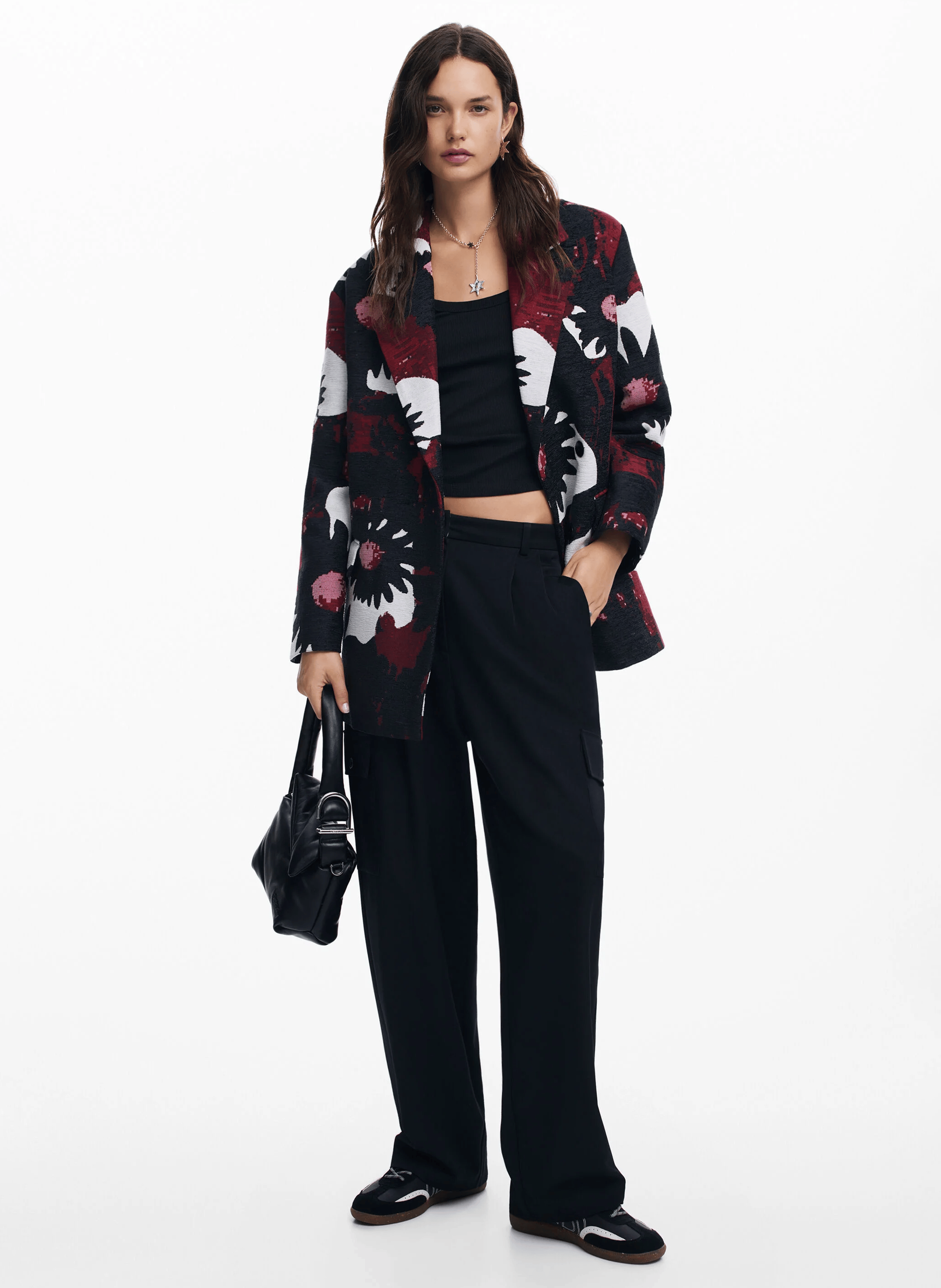 Manteau ample imprimé en coton mélangé | Rouge