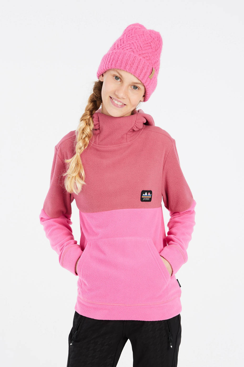 Protest hoodie felroze/donkerroze