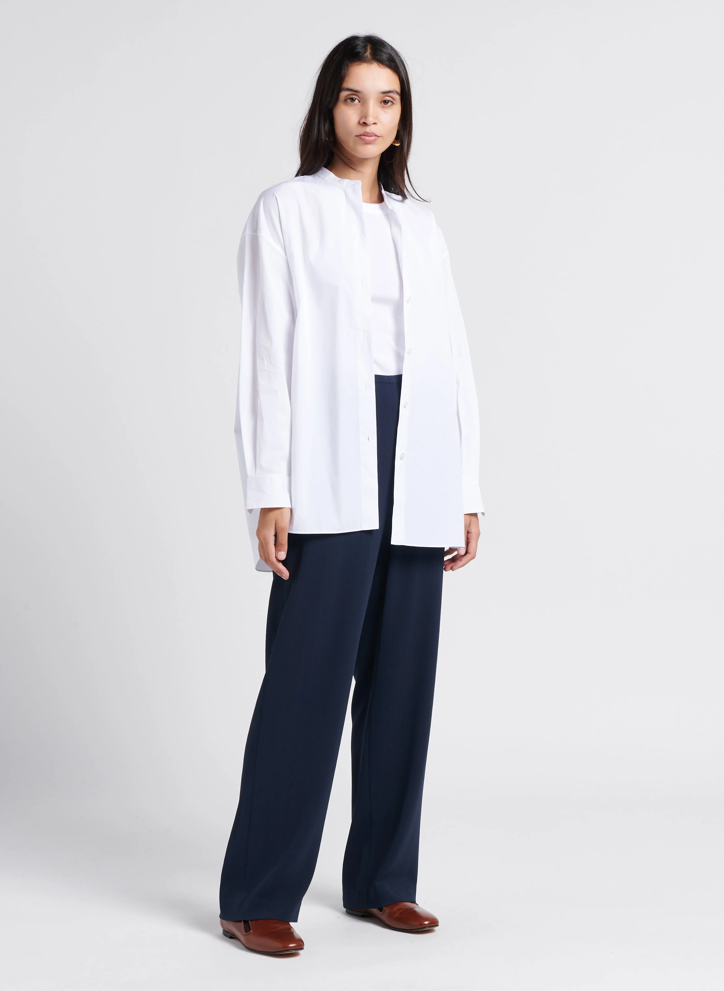 Chemise ample col mao en coton | Blanc