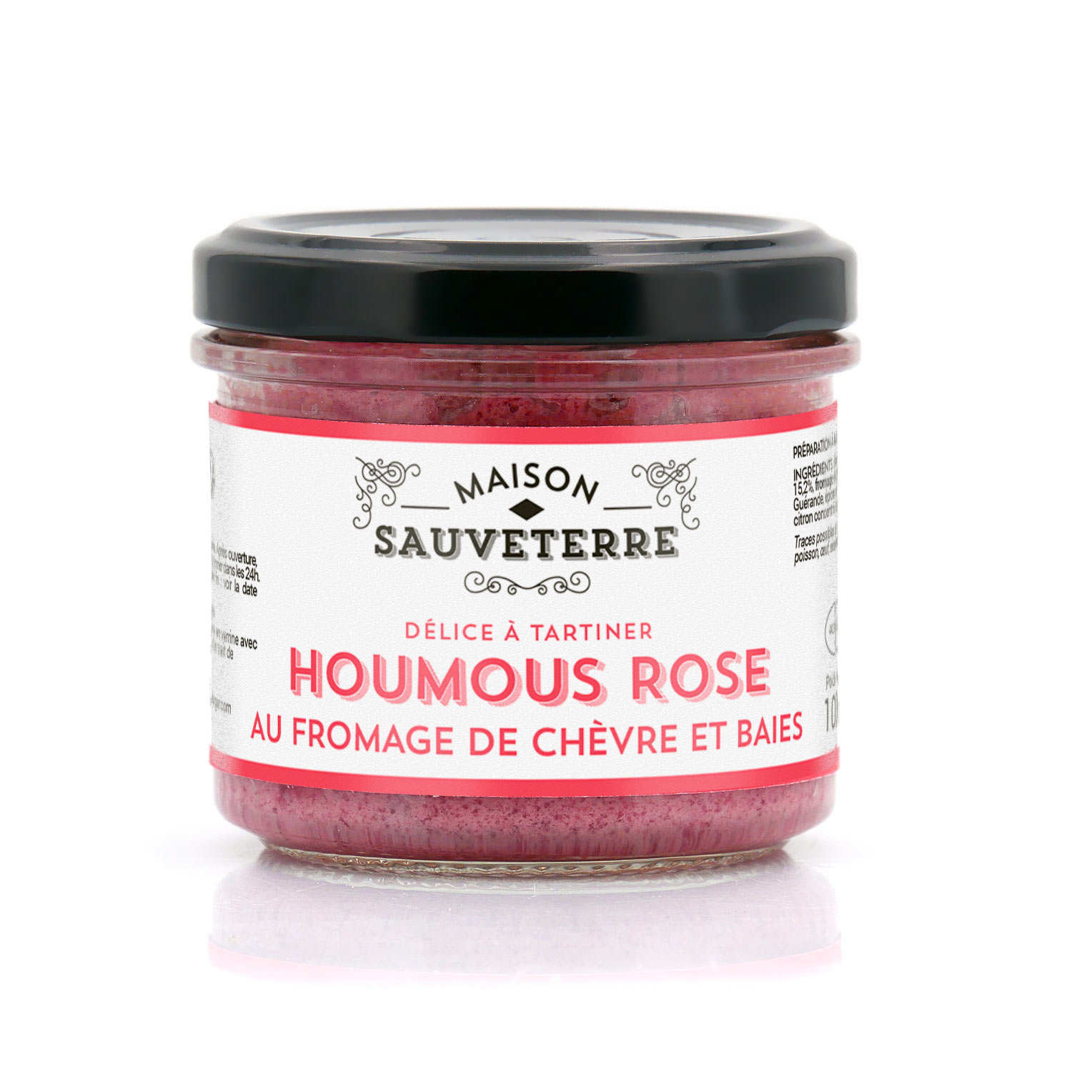 Houmous rose au fromage de chèvre et baies