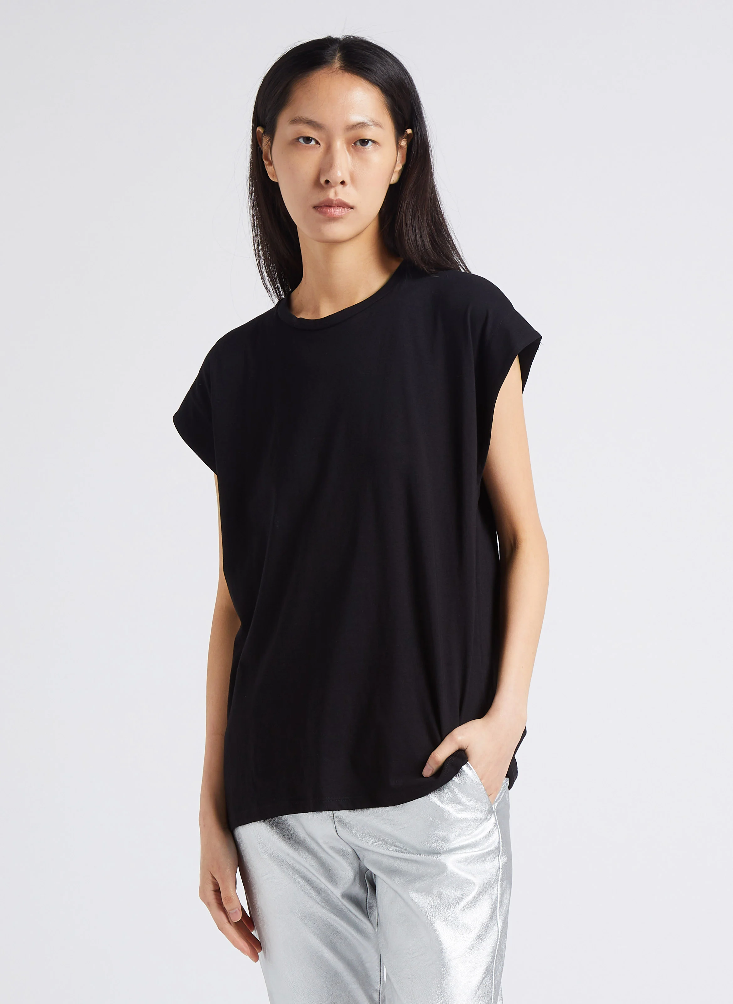 Tee-shirt droit col rond en coton | Noir