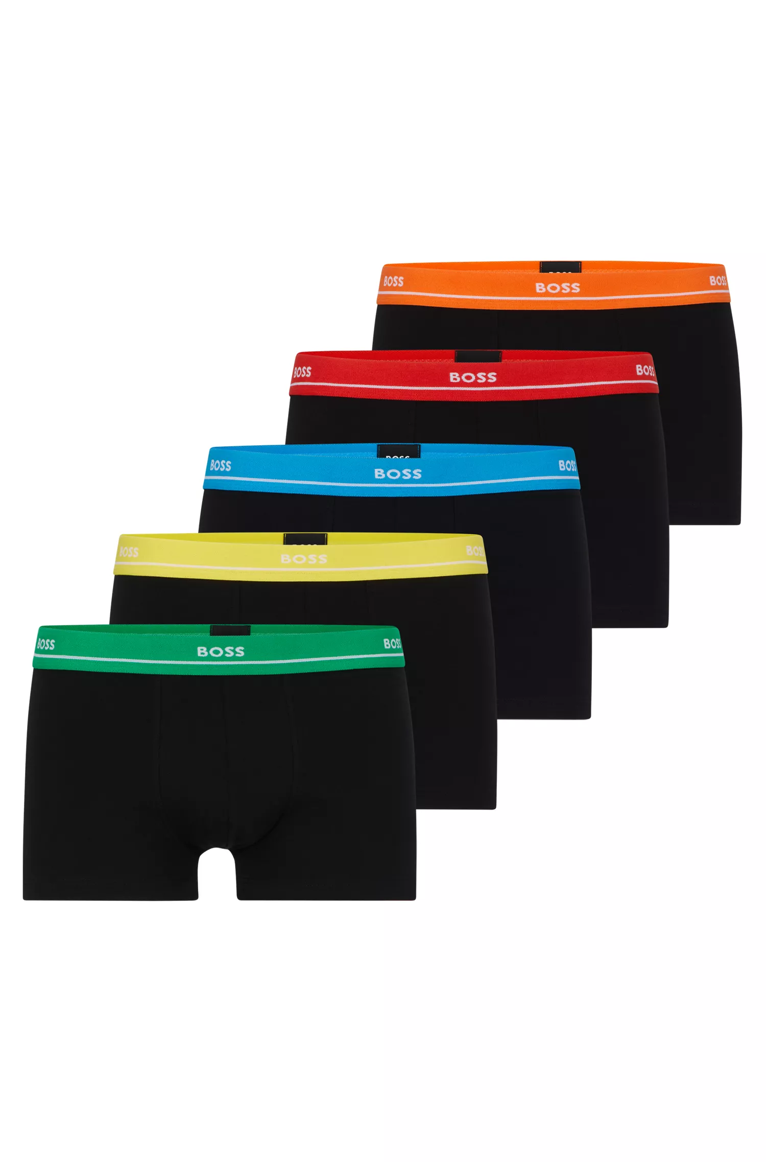 BOSS Black - Pacote com cinco cuecas boxer de algodão elástico com cós com logotipo.