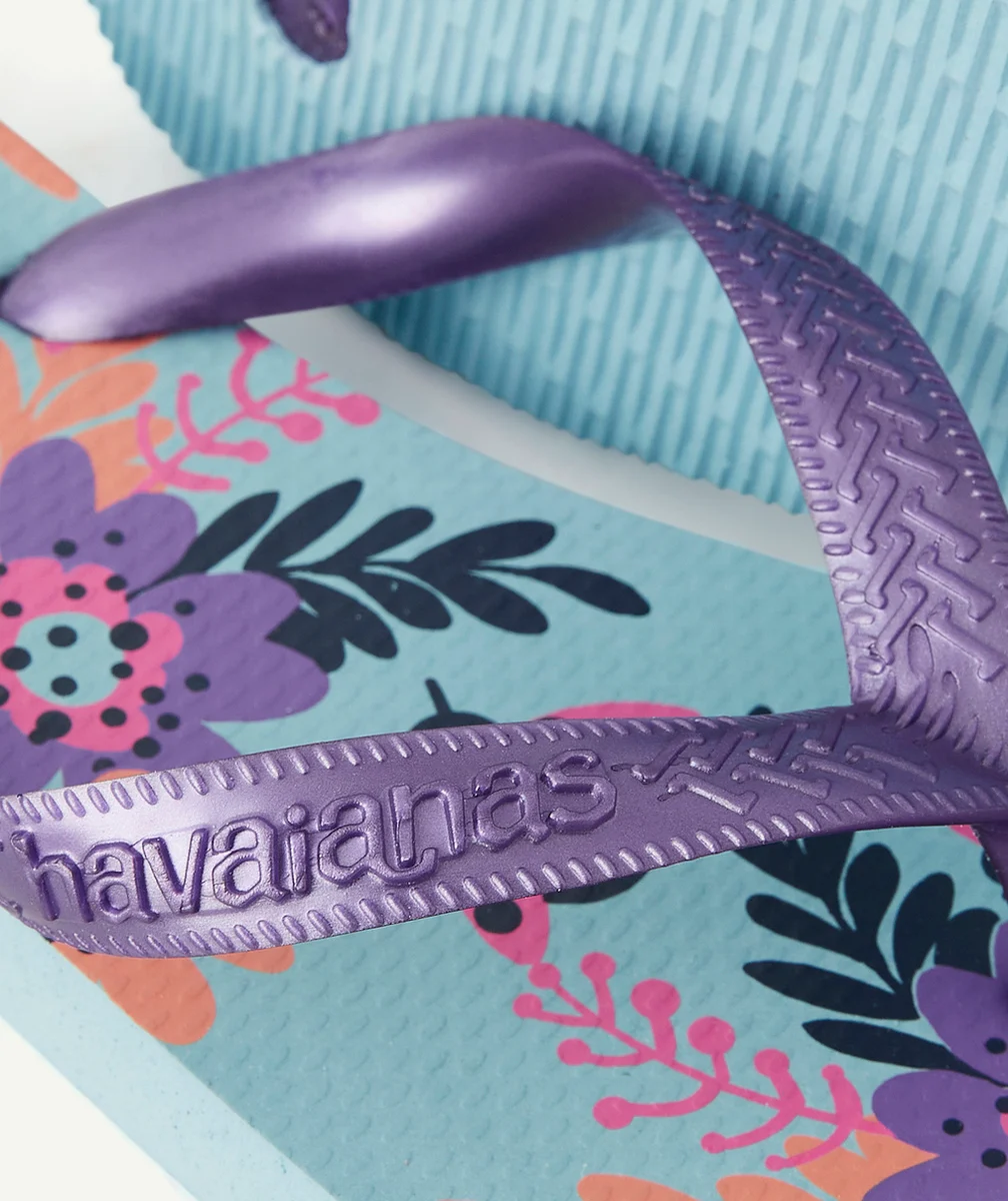 HAVAIANASTONGS FILLE BLEUES AVEC FLEURS ET LANIÈRE MÉTALLIQUE VIOLETTE