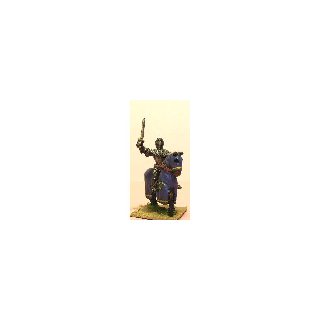 Late Medieval: Knights, 1360-1390AD in Bascinets & Jupon with Axe or Sword & Shield on Barded Horse