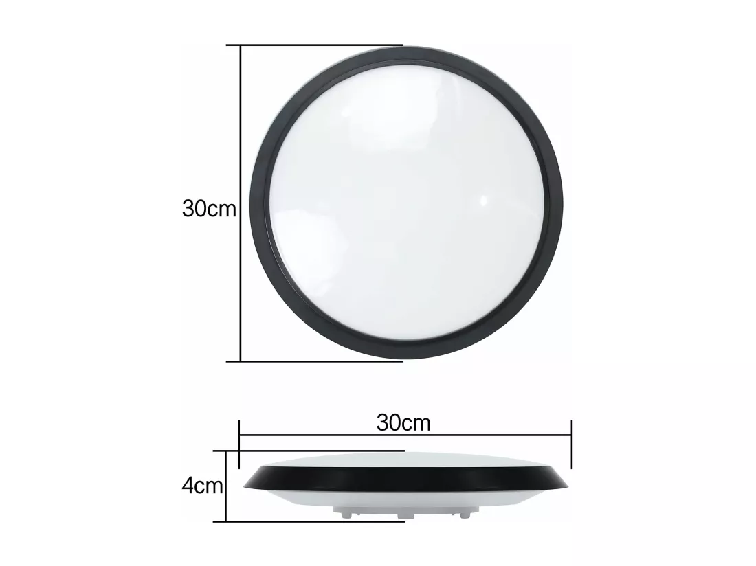 NETTLIFE Plafonnier LED avec détecteur de mouvement intérieur noir IP44 15 W Lampe de cave ronde avec détecteur de mouvement Ø 30 cm 4000 K