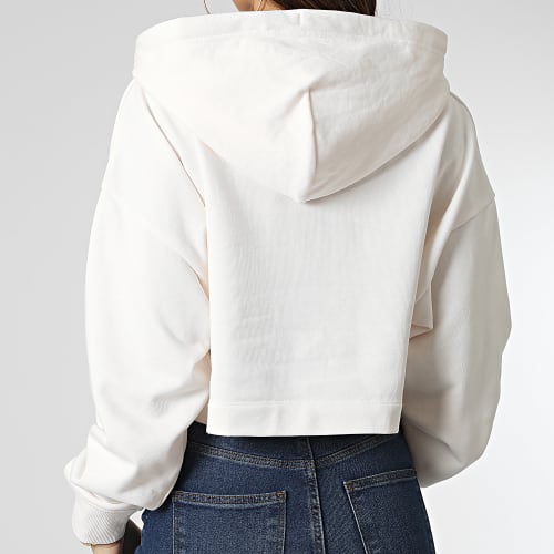 Sweat Col Zippé Capuche Crop Femme Badge 4865 Beige Clair