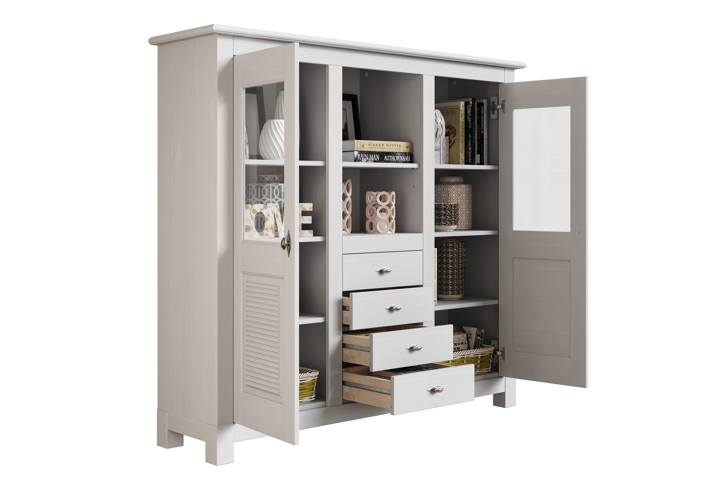 Home affaire Buffet »Rauna« Highboard, massive Kiefer, Türen mit Glaseinsätzen, B/H 146/134 cm