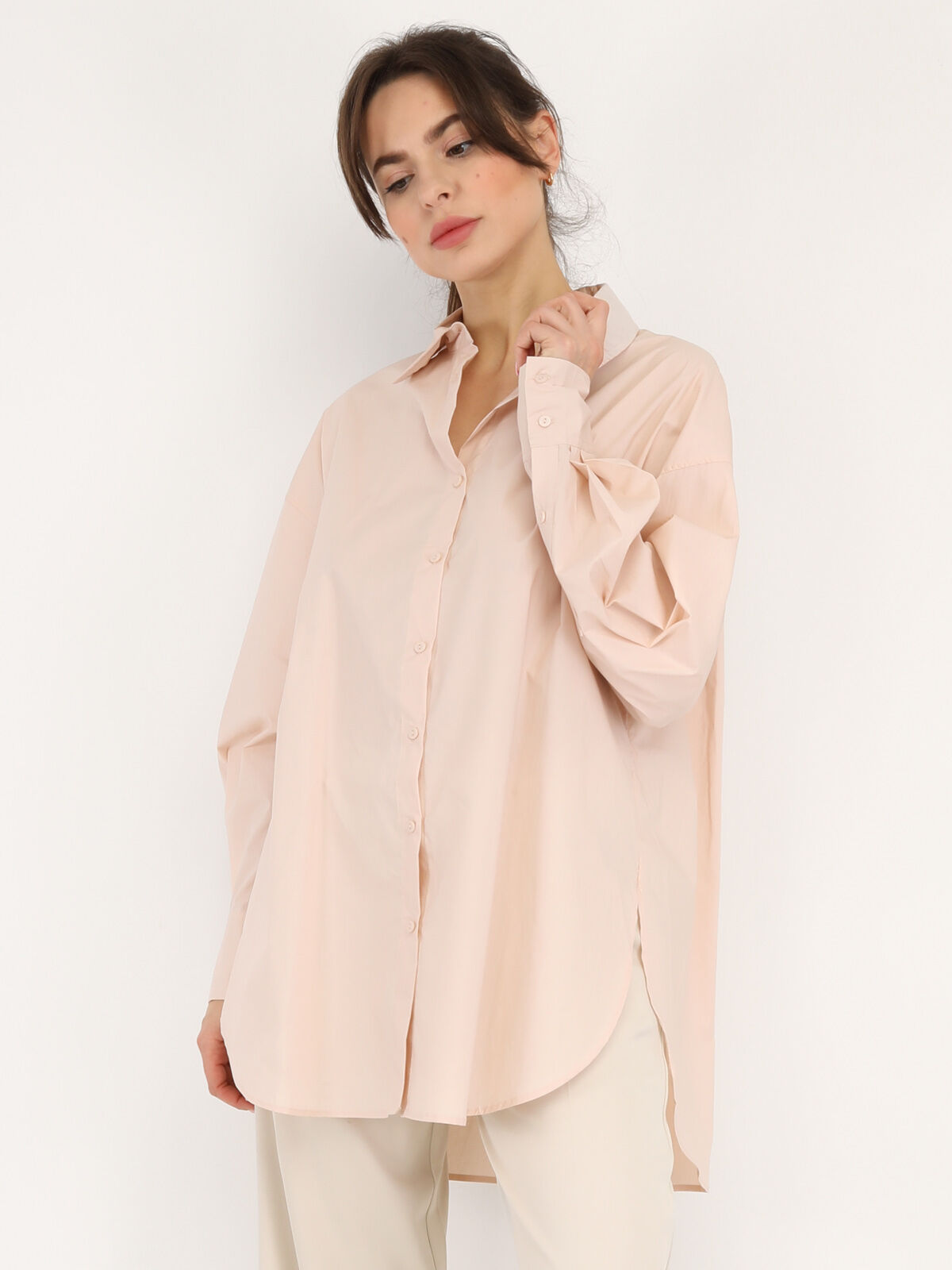 Chemise oversize à fentes- Beige