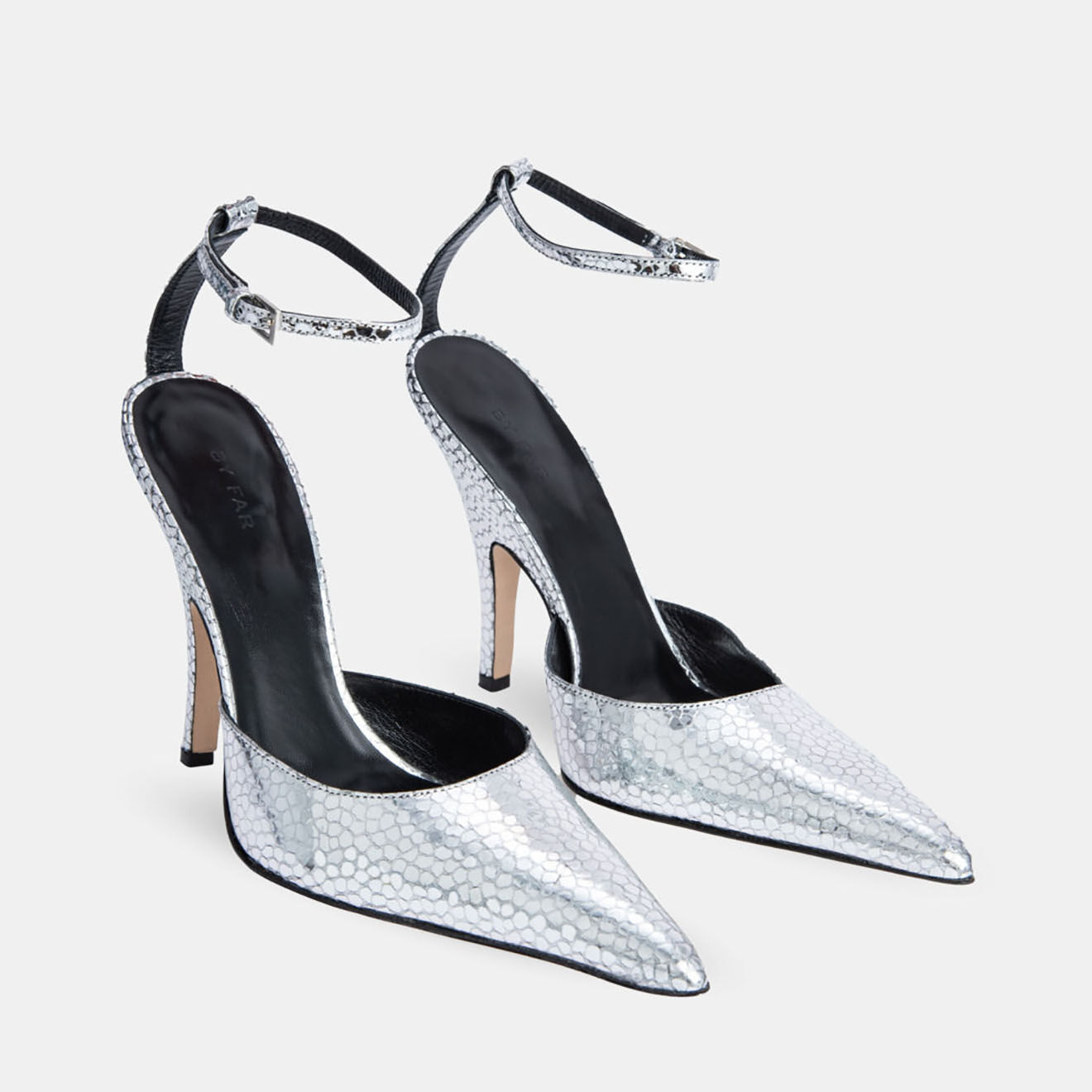 By Far Escarpins en Cuir écailles Eliza argentés - Talon 12 cm