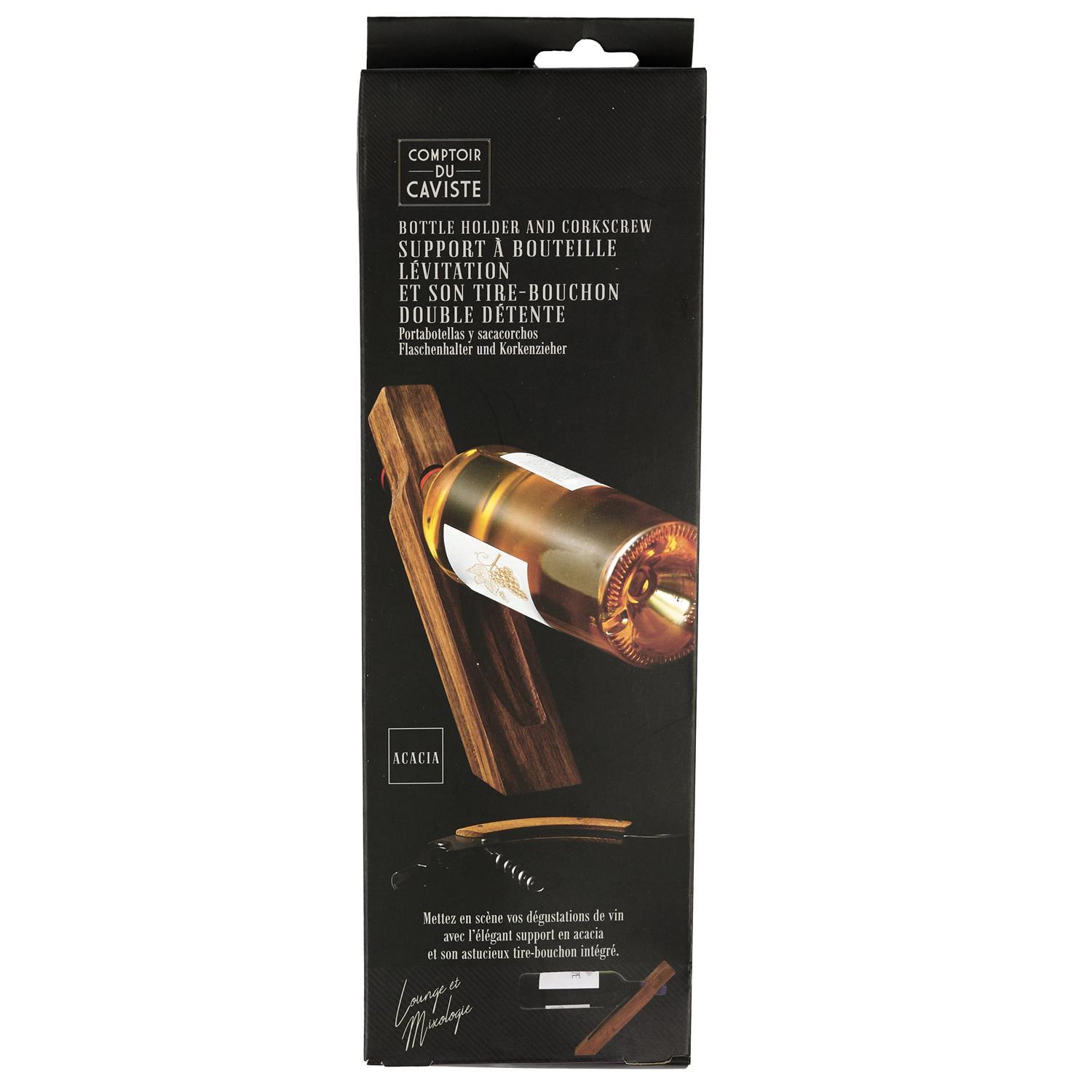 SUPPORT BOUTEILLE ET TIRE BOUCHON ACACIA