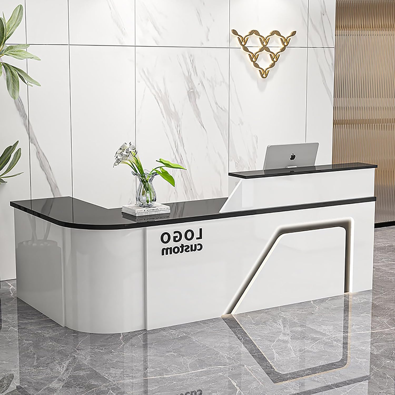 Empfangstresen aus Holz mit Tresen - Premium Empfangstresen Empfangstheke mit abschließbarer Schublade und Schrank 220x60x100cm Kleinere Rezeptionstheken für BüroSalonLobby Weiß-Schwarz-Rechts