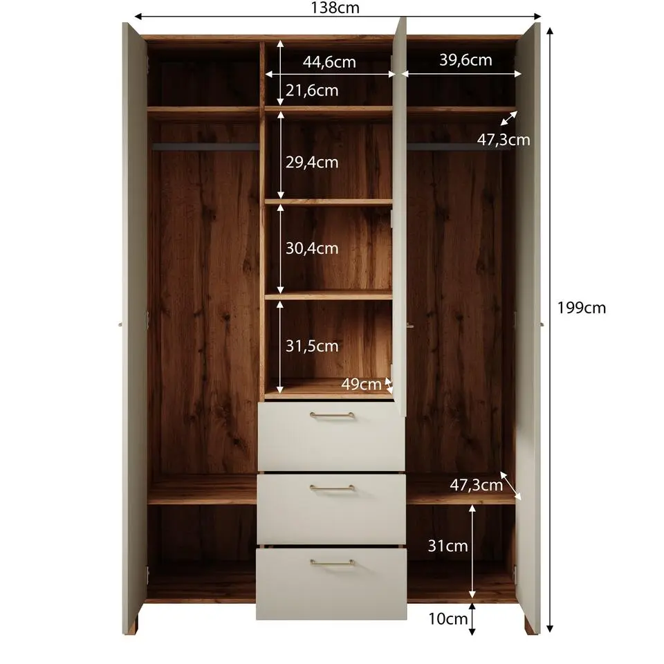 Meubella - Kledingkast Isaac - Beige - 138 cm