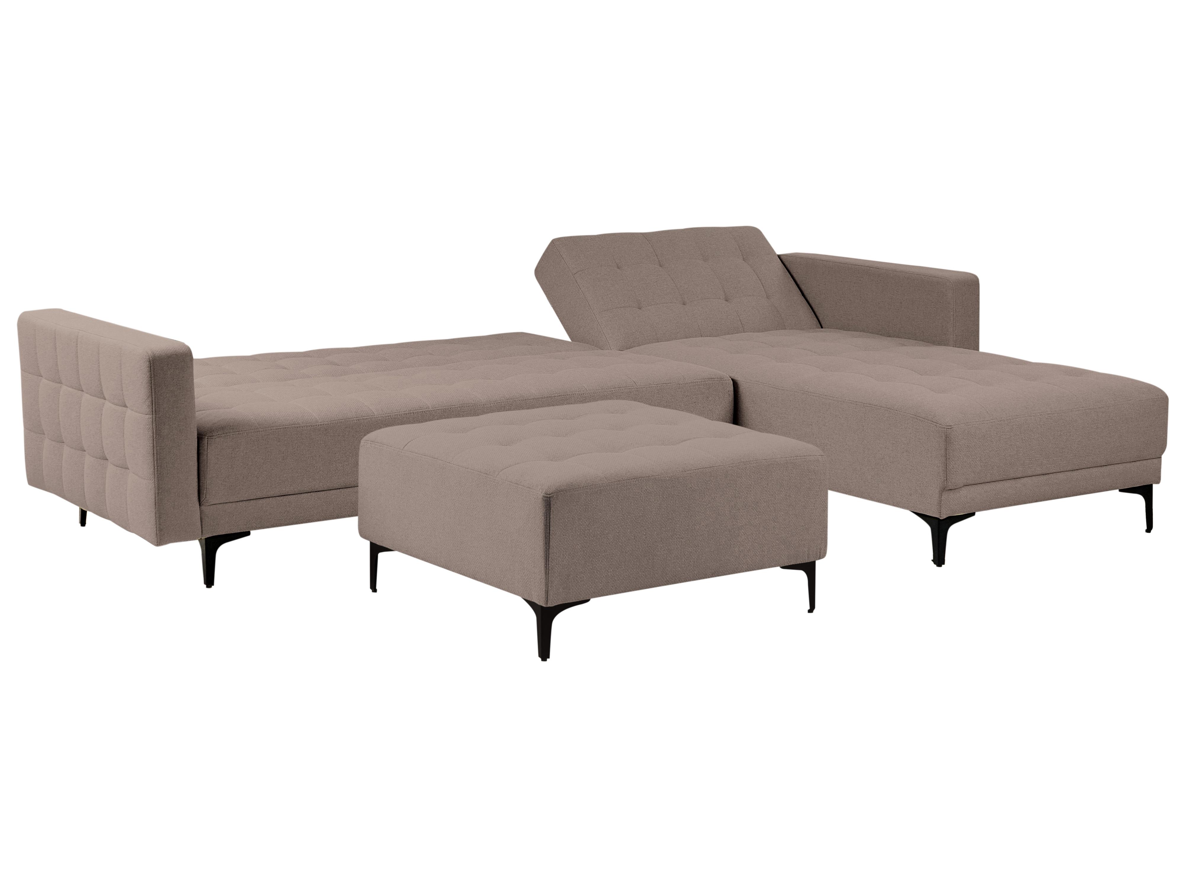 Modulaire hoekslaapbank 4-zits ABERDEEN Stof Taupe met ottomaan linkszijdig