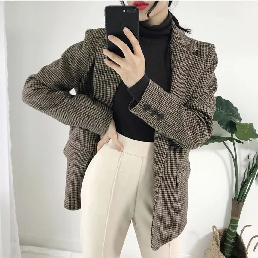 ISSOL - Pied-de-poule blazer met enkele rij knopen