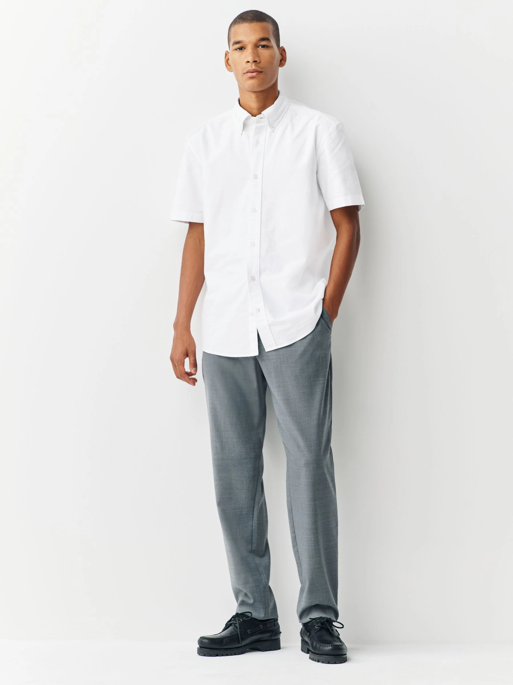 Wit - Slim Fit - Oxford-overhemd met korte mouwen